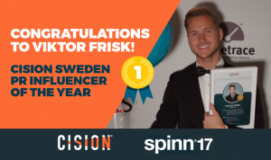 Viktor Frisk wins the 2017 Swedish Cision PR influencer award